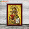 Vintage canvas wall art depicting Jesus Christ in a halo against a golden background with Cyrillic text.