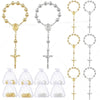 Assorted mini baptism rosary favors with cross necklaces in gold and silver tones