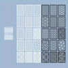 A grid of intricate white and black lace patterns for use in sticker books and crafts.