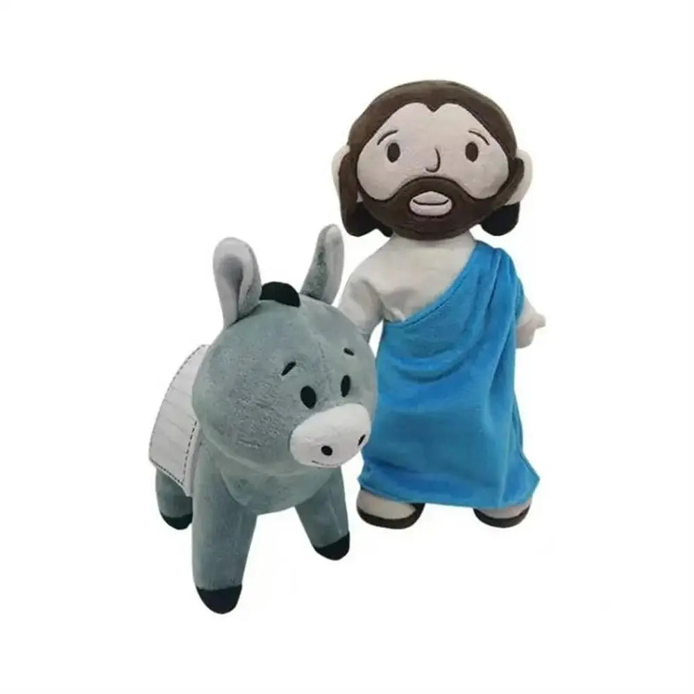 A plush doll set featuring Jesus and Mary figures with soft fabric clothing.