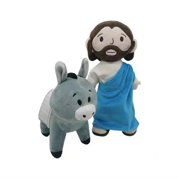 A plush doll set featuring Jesus and Mary figures with soft fabric clothing.