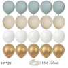 A set of 20 balloons in various shades of blue, white, and gold, along with a roll of 10M ribbon.