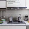 A kitchen display featuring a wall sticker promoting oil-proof and waterproof kitchen decor.