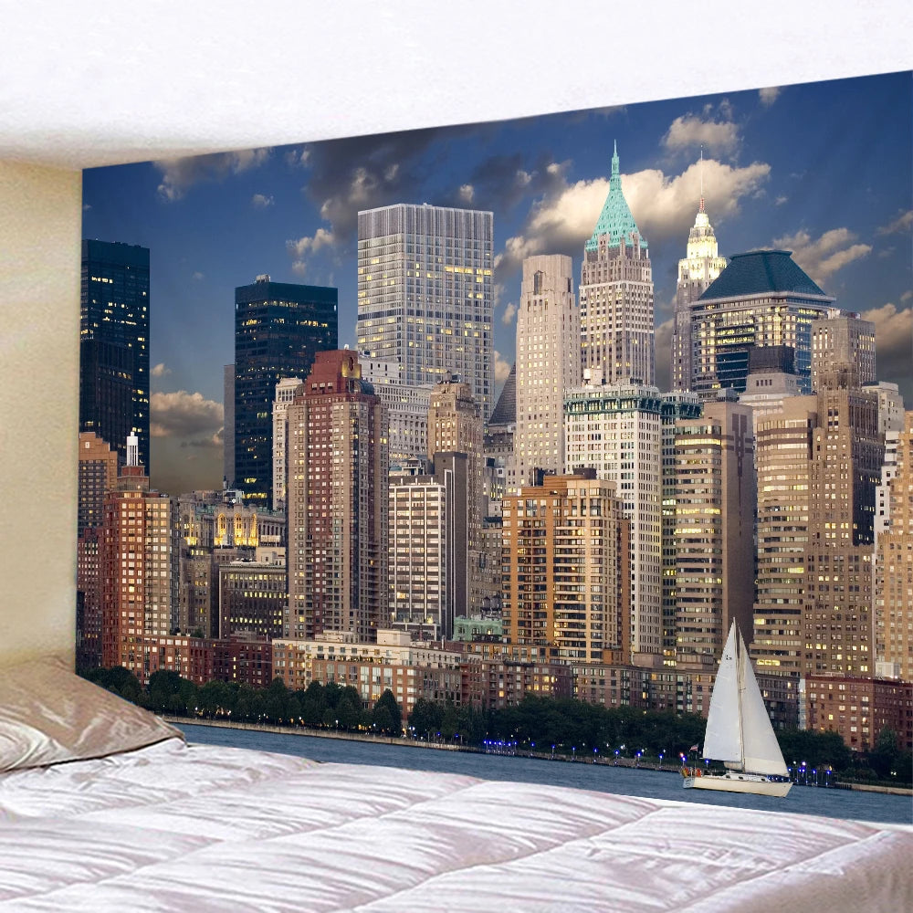 New York City Night View Tapestry Wall Hanging