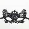 Elegant black lace half face mask with a crown design for masquerade and costume parties