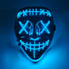 A glowing blue LED mask designed with a skeletal face pattern for Halloween cosplay.