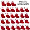 A set of red knitted alphabet socks for Christmas tree ornaments featuring letters A through Z