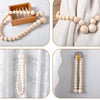 Two sets of natural wooden beads used as curtain tiebacks and hair accessories