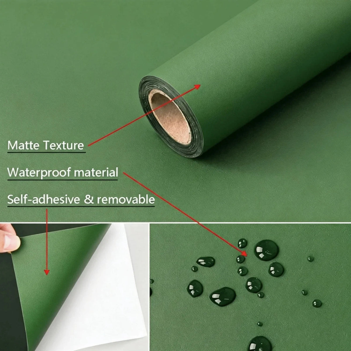 Roll of waterproof self-adhesive matte decor stickers on a green surface with loose stickers.