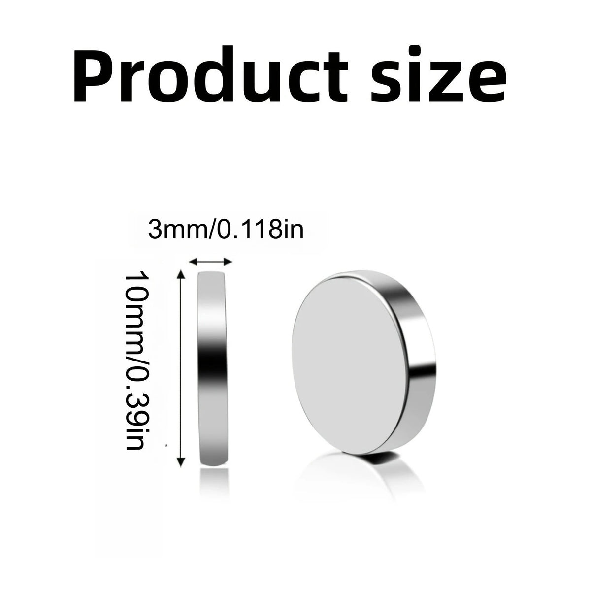 A round silver disc magnet with a measurement indicator showing 3mm or 0.118 inches.
