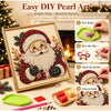 DIY pearl art kit showing steps for creating a Christmas character painting on a framed canvas