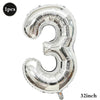 Silver foil number balloon shaped like the number 3, measuring 32 inches.