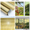 Gold-silver privacy window film shown in various applications including a roll, a window covering, and a glass panel.