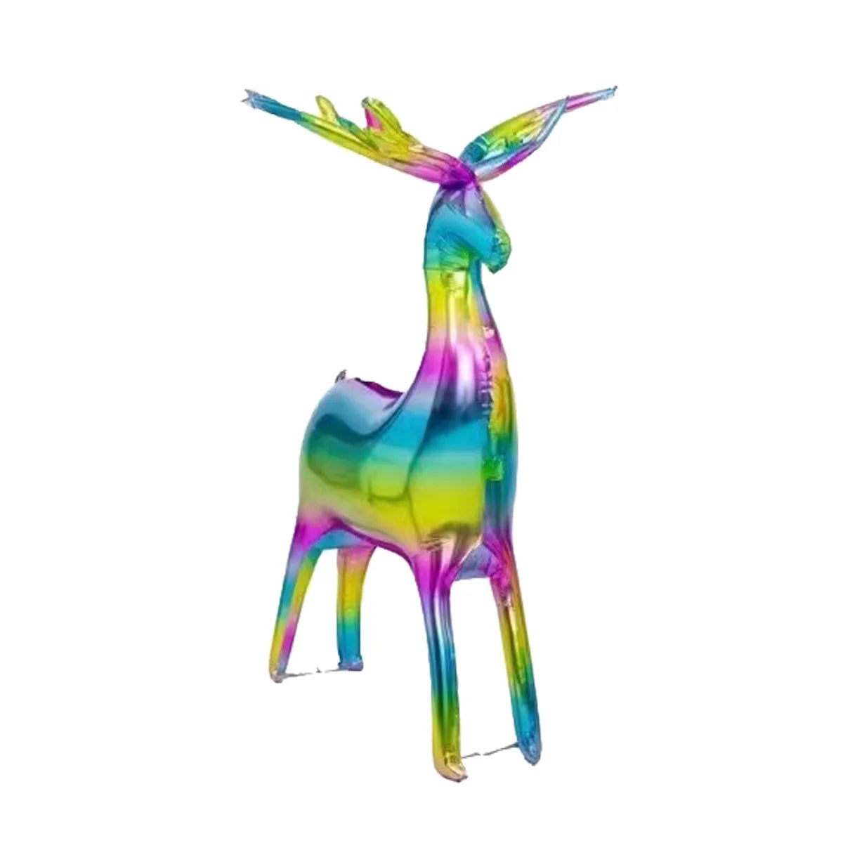A shimmering foil balloon set shaped like a Santa sleigh pulled by a deer and elk.