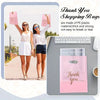 Two women smiling while carrying pink thank you shopping bags made of PE plastic