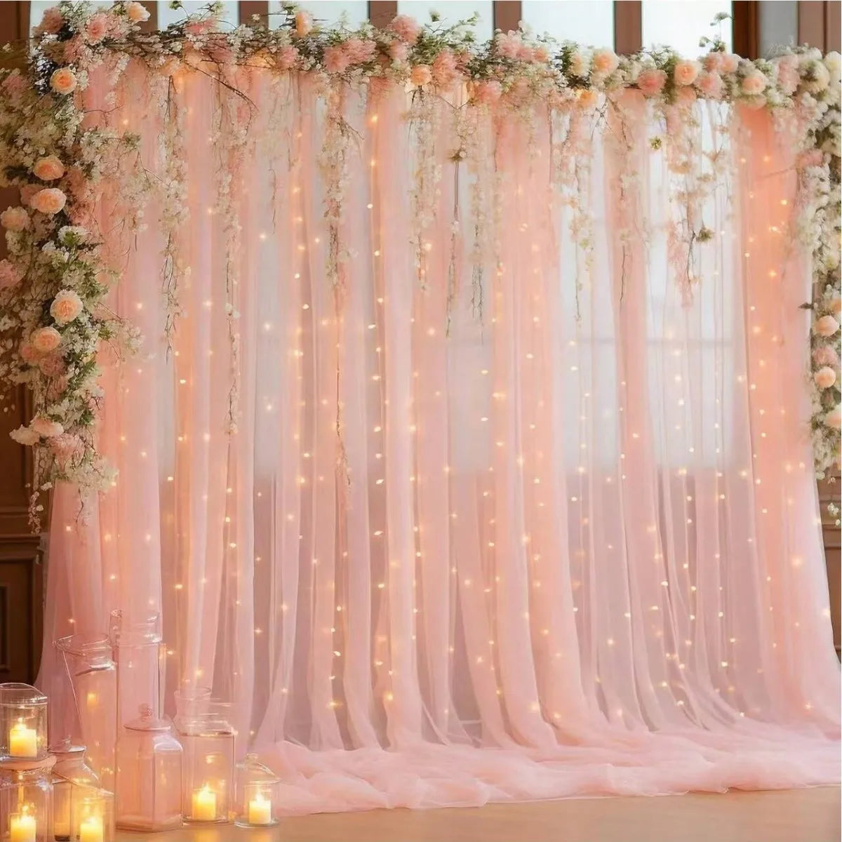 Elegant Tulle Backdrop Set with USB String Lights for Weddings & Parties