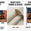 Double-sided print fabric and sleeve for a patriotic garden flag pole featuring an American flag design.