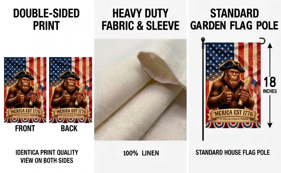 Double-sided print fabric and sleeve for a patriotic garden flag pole featuring an American flag design.