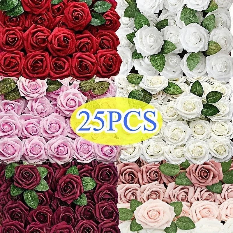 Artificial Foam Roses with Stems for Wedding & Home Décor