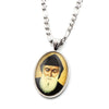 A stainless steel medal pendant necklace featuring a portrait of Saint Charbel.