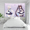 Anime Nekopara wall tapestry featuring a cat-girl character in pastel colors decorating a bedroom.