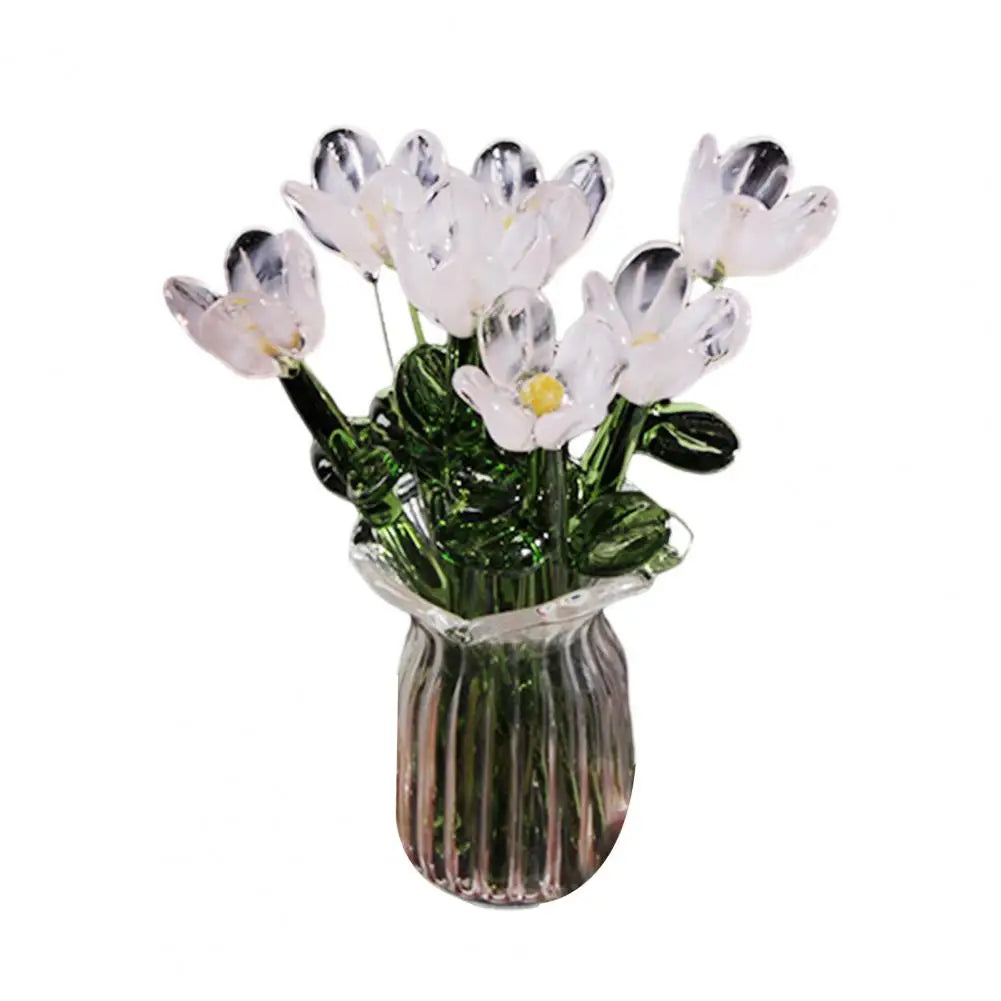 Hand-Blown Glass Flower Bouquet with Vase