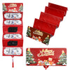 A festive red cash gift box with ten slots for holiday money, featuring Christmas trees and festive designs.