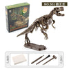 A detailed model of a dinosaur skeleton fossil excavation kit showing the assembled bones and packaging.