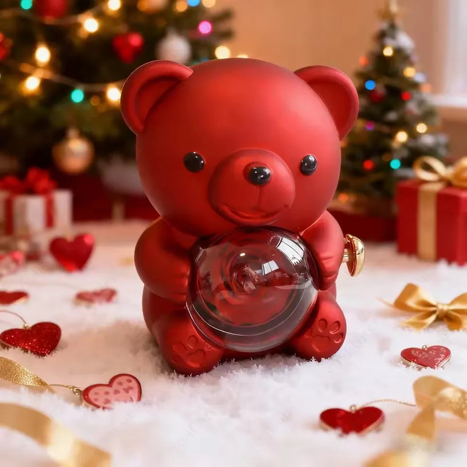 Rotating Hugging Bear Jewelry Box with Rose