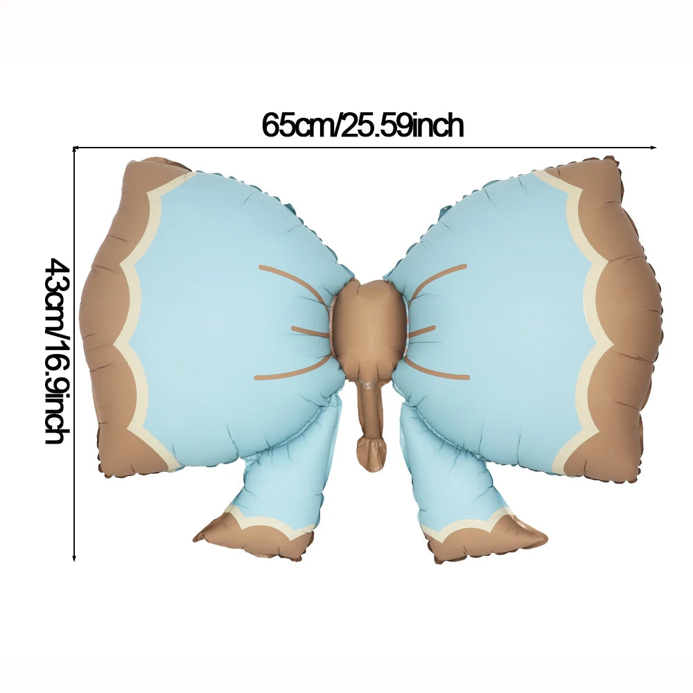 A matte 3D heart love-you bear foil balloon in light blue and brown colors.