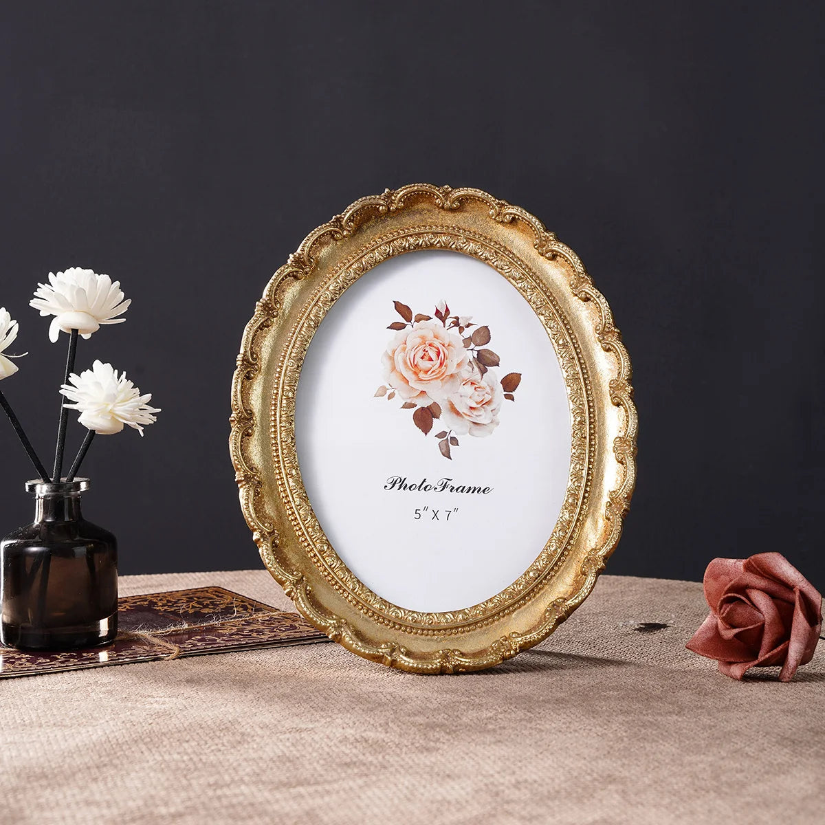 Vintage Resin Photo Frame with Golden Ornamental Details