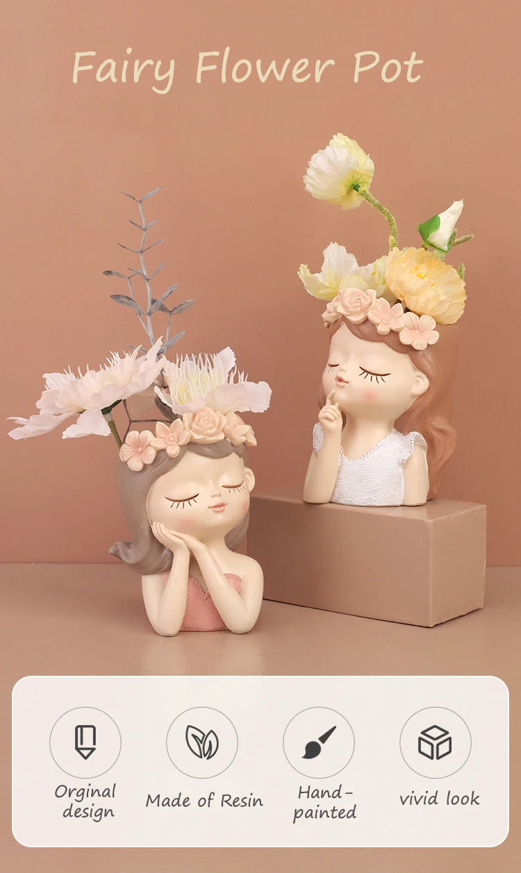 Resin Cartoon Girl Flower Planter
