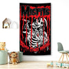 A black and red tapestry featuring the band name MISFITS in a distressed font with dripping blood effects.