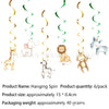 A set of hanging spin decorations featuring various safari animals like a giraffe, elephant, lion, and zebra.