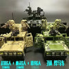 A set of military off-road jeep building blocks featuring several armored figures and vehicles.