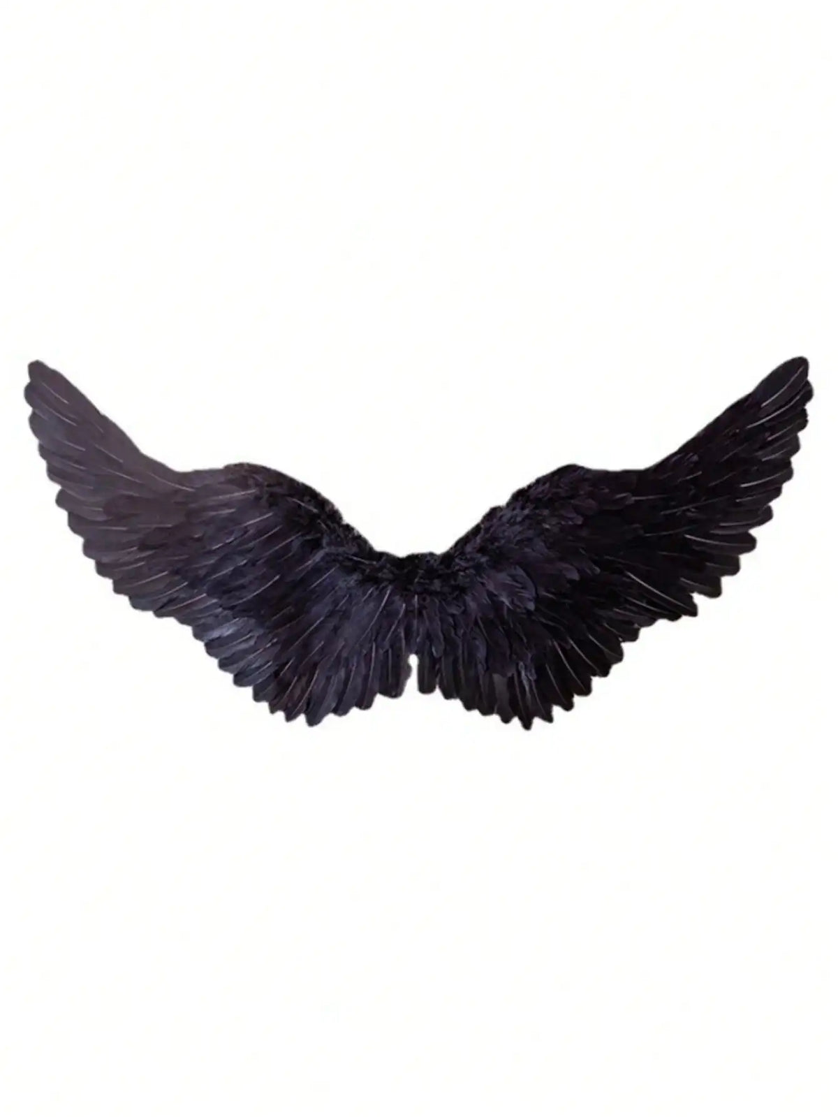 Black feather wings costume prop with adjustable straps
