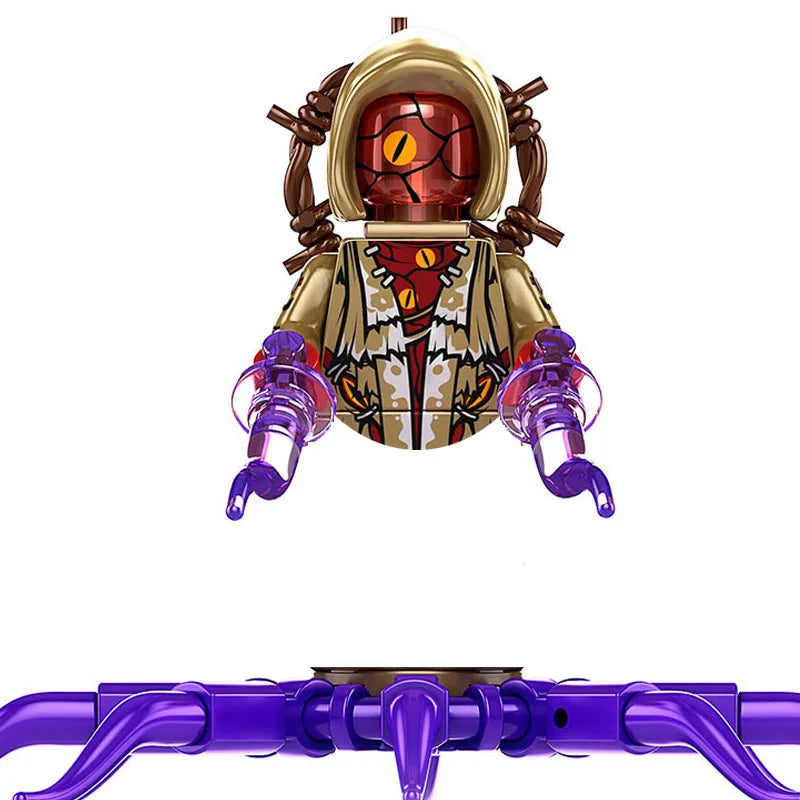 Horror movie icon building blocks set featuring a helmet and weapon components.