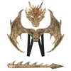 A set of dragon wings and tail costume for cosplay, featuring golden textured wings and a matching scaled tail.