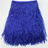 A vibrant royal blue fabric featuring long, dense tassel fringe trim.