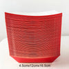 A stack of solid red disposable paper food trays, measuring 4.5cm x 12cm x 16.5cm.