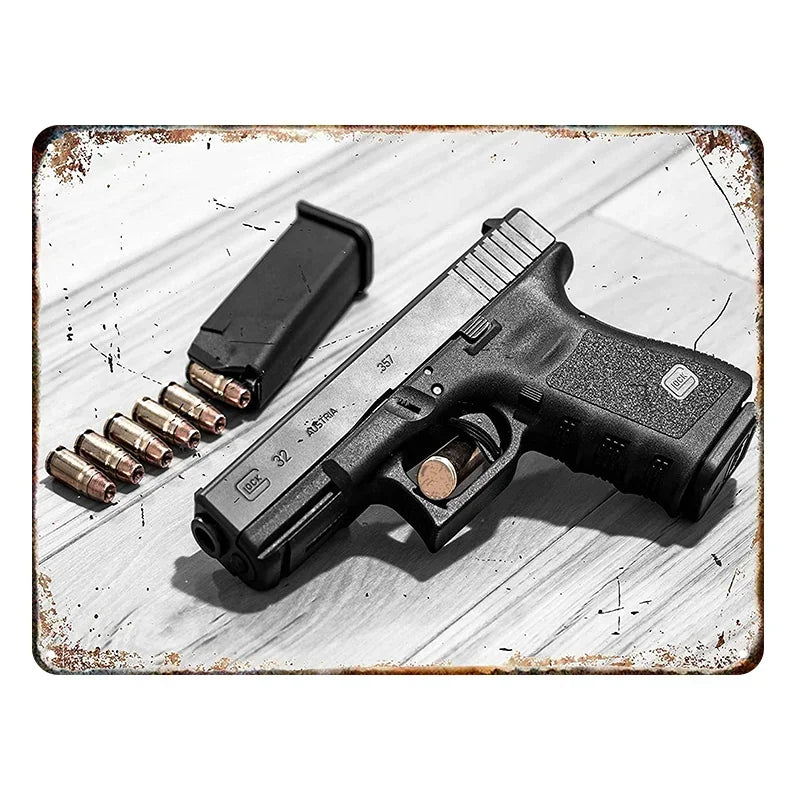 Vintage Beretta Pistol Metal Sign - Rustic Wall Art Decor