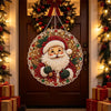 Christmas pearl diamond painting suncatcher kit hanging on a door with festive greenery and gifts