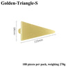 A golden triangle-shaped dessert cake board, 64mm high and 115mm long.