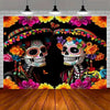 Day of the Dead Skeleton Carnival Backdrop for Halloween Party Decorations