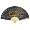 A large decorative Chinese theme wall fan featuring a dragon design on a black and gold background.