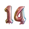 Silver foil number balloons shaped like 1 and 4 for a birthday party