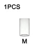 One clear glass candle holder with a cylindrical shape.