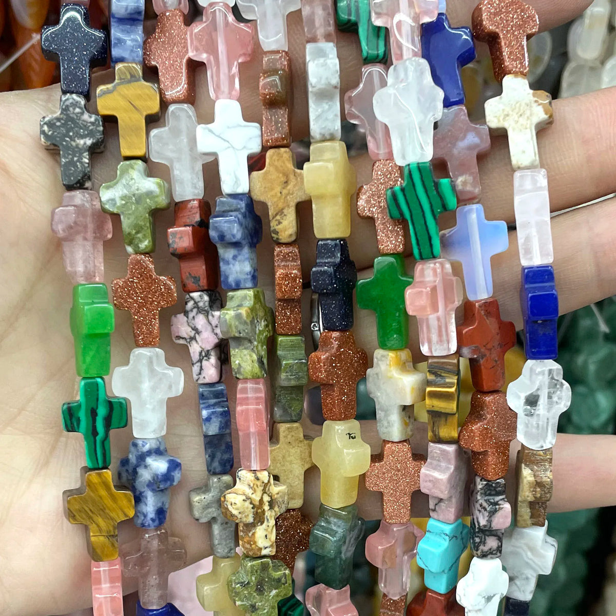 Natural Stone Cross Beads for Jewelry Making