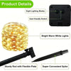 A bundle of bright warm white string lights with a sturdy rod and flexible plate for outdoor use.