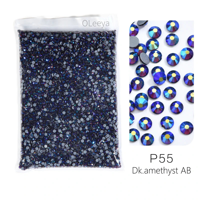 Bag of P55 Dark amethyst AB glass rhinestones mixed sizes